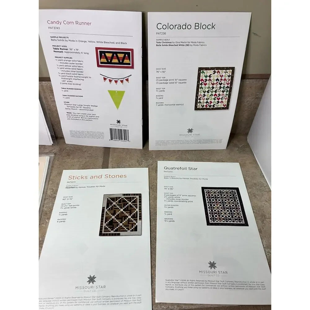 Quilting Patterns, Lot of 8, Missouri Quilt Co.,‎ Vintage, Log Cabins, Windmills